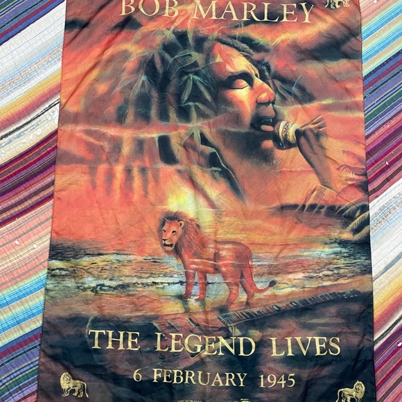 Vintage 90s BOB MARLEY Wall Polyester Banner Poster The Legend 1995 Italy - Picture 2 of 6